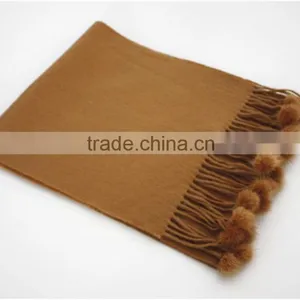 Camel Plain Color Pure Wool Scarf With Rabbit thumbnail-2