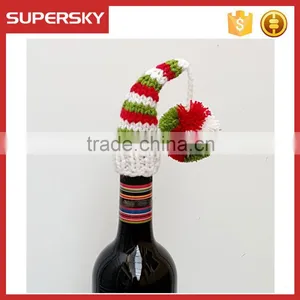 C1573 Christmas Beer Bottle Decorations Knit Toppers Bottle Santa Knitted Hat and Scarf Set thumbnail-3