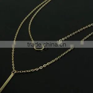 Fashion Gold Bar Circle Pendant Charm Plated Wedding Chain Necklace Jewelry thumbnail-2