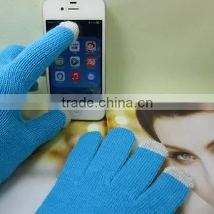 Different Material Acryllic 3 Fingers Knitted Touch Gloves thumbnail-3