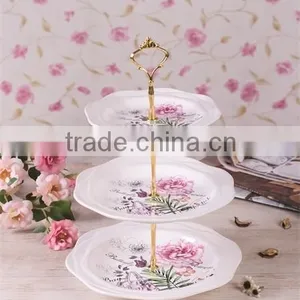 Hot Selling Dolomite Material Three Tiers Cake Plates With Metal Stand thumbnail-1
