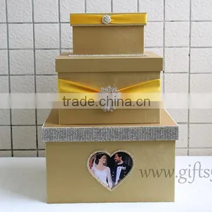 Elegant Gold Wedding Gift Card Box With Rhinestones thumbnail-2