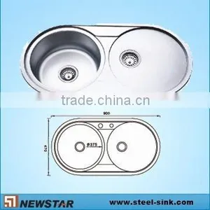 Round Steel Kitchen Bar Sinks With Double Bowls thumbnail-1