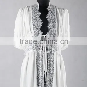 RB003 Delicate Lace Trim Sexy Kimono Robe for Women thumbnail-3