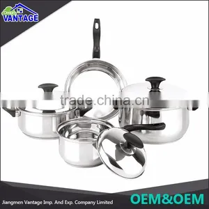 High Quality Bakelite Handle Glass Lids 7pcs Non Stick Stainless Steel Cookware thumbnail-1