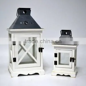 White Finished Wooden Lanterns With Iron Top thumbnail-1