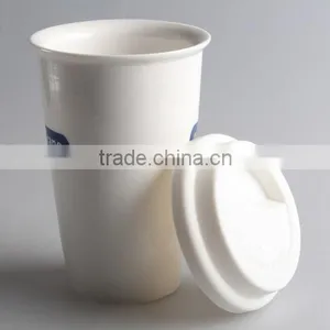 No Handle Custom Ceramic Travel Coffee Mug With Silicone Lid thumbnail-4