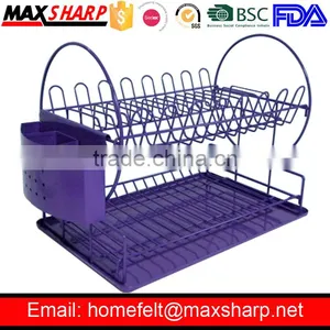 2 Tier Wire Dish Rack With Plastic Cultery Purple thumbnail-1
