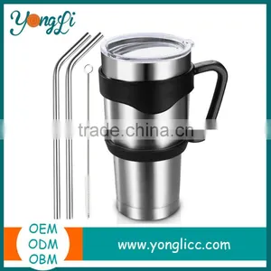 2 Curved Straws,Cleaning Brush With Beer or Caffee Tumbler 30 Oz With Lid and Handle,Rambler Stainless Steel Cups thumbnail-1