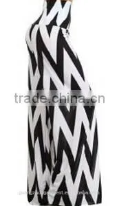 Casual Fat Women Loose Black and White Zigzag Stripes High Waist Wide Leg Chevron Palazzo Pants thumbnail-1