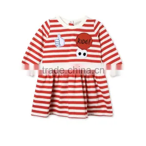Soft Cotton Stripes Baby T-shirt Dress With Badge Appliques Kids Frocks Designs Dress Gril Dresses HSD5474 thumbnail-1