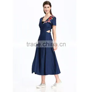 Domin Fashion V-neck Long One Piece Embroidery Dress thumbnail-4