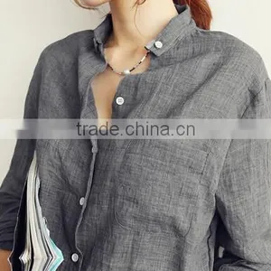 Woman Linen Shirts Linen Cotton Blouse Lady Long Sleeve Linen Shirts thumbnail-1