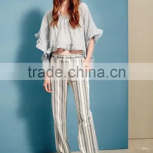 OEM Service New Style Woman Fashion Stripe Linen Trousers thumbnail-4