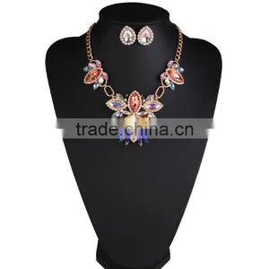 Women Fashionable Crystal Tear Drop Gems Pendant Choker Necklace Earrings Jewelry Set thumbnail-2