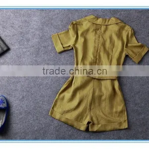 Hot Sales Half Sleeves Linen Formal Tailored Romper Jumpsuit For Women thumbnail-5