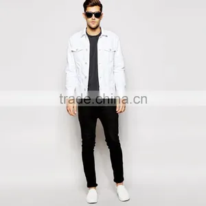 Fashion Fancy White Denim Plain Mens Bomber Jacket European Style thumbnail-4