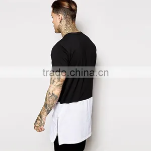 2015 Mens Long Tee Shirt 100% Cotton Short Sleeve Long Tee Shirt With Panelling and Side Zips thumbnail-3