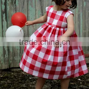 Red Gingham Kid Dress Summer Toddler Girls Clothes Checked Baby Girl Frocks thumbnail-2