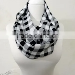 Black & White Plaid Gingham Infinity Scarf, Tube Scarf, Circle Scarf, Loop Scarf, Scarves, Spring - Fall - Winter Fashion thumbnail-2