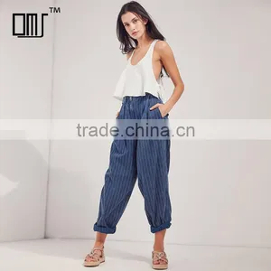 Navy Striped Loose Fit Casual Fashion Harem Pants for Women thumbnail-1