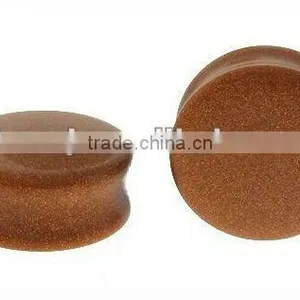 Double Flare Elegant Goldstone Ear Plug Organic Body Jewelry, Stone Flesh Tunnel/(ear Expander) Body Piercing Jewelry thumbnail-1