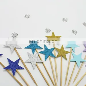 Cheap Blue Stars Paper Cupcake Toppers Birthday Cake Decorations thumbnail-6