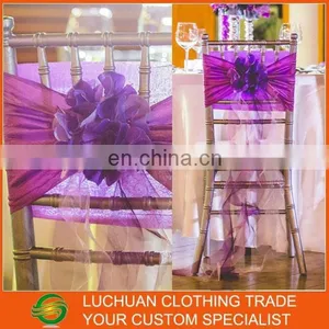 Newest Design Fancy Shiny Purple Wedding Tiffany Ruffle Chair Sash thumbnail-2