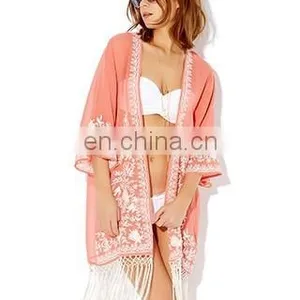 2015 MONOCHROME EMBROIDERED KIMONO Latest Beach Kimono Soft Polyester Fabric Embroidered Kimono thumbnail-1