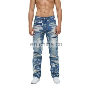 DiZNEW OEM Denim Baggy Pants Distressed Streetwear Ripped Embroidered Mens Jeans thumbnail-1