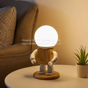 Wooden Robot Desk Lamp Children Reading Light USB Touch Dimming Table Light Boy Gift Nordic Kids Bedroom Minimalist Book Light thumbnail-2