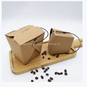 Paper Lunch Boxes With Handles Fast Food Packaging Kraft Paper Cardboard Packaging Takeaway Food Containers thumbnail-1