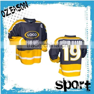 2016 Latest Design Yellow Ice Hockey Jersey Custom Made thumbnail-2
