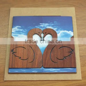 High Quality Elegant Royal Blue Gate Fold Wooden Wedding Invitations thumbnail-6