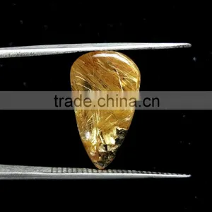 Golden Rutile / Natural Yellow Rutile Cabochon Gemstone / Smooth Copper Rutile thumbnail-4