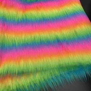 Rainbow Faux Fur Fabrics Long Pile Fabrics Fake Fur Artificial Fur Plush Fabrics thumbnail-1