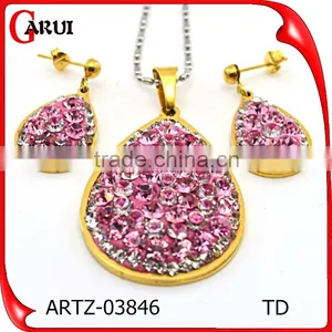 316L Stainless Steel Jewelry African Gold Plated Jewelrys Set With Colorful Crystal thumbnail-1