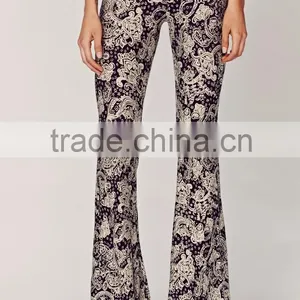 Ladies Casual Rayon Spandex Boho Paisley Print Bell Bottom Pants for Women thumbnail-2
