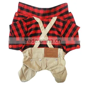 British Style Sanding Brushed Plaid Overalls Dog Clothes thumbnail-3
