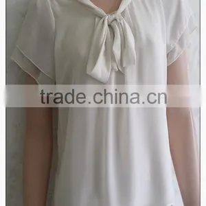 Sailor Collar Chiffon T-shirt Sweet Bow Girl White Tshirt thumbnail-6