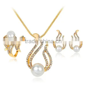Luxury Brand Imitation Pearl Necklace Earrings Wedding Jewelry Sets Vintage Fashion Crystal Bridal Jewellery Set for Women Gift thumbnail-3