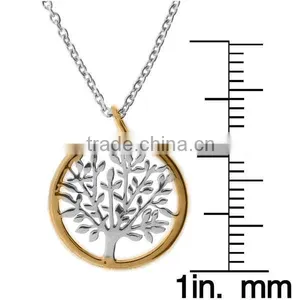 Beautiful 14K Yellow Gold and Sterling Silver Tree Pendant Necklace thumbnail-2
