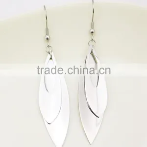 316L Stainless Steel Leaf Shaped Women Silver Double Layer Earring thumbnail-6