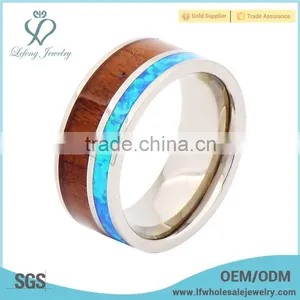 High Quality Camoflage With Wood Grain Inlay Titanium Ring thumbnail-2