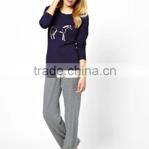 Girls Yarn Dyed Pajama Set With Chest Print Top thumbnail-1