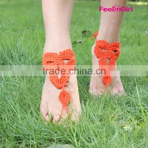 Cheap Wholesale Little Girls Nude Beaded Barefoot Beach Sandal thumbnail-3