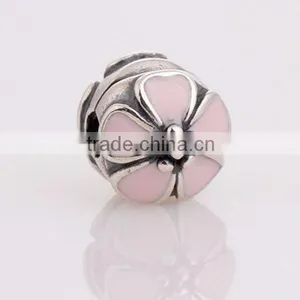 100% 925 Sterling Silver Pink Cherry Blossom Enamel Clip Charm Bead thumbnail-1