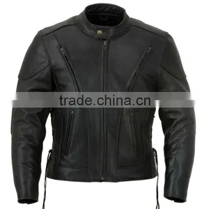 Vented Leather Touring Style Classic Motorcycle Jacket thumbnail-1