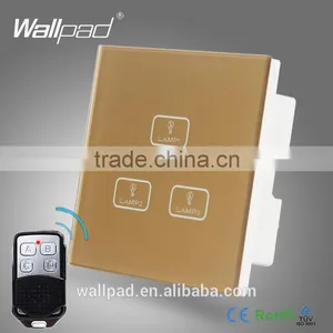 Smart Home 3 Gang Remote Best Quality Wallpad Gold Glass Switch LED 3 Gang Remote and Touch Light Switch For Lighting Control thumbnail-1