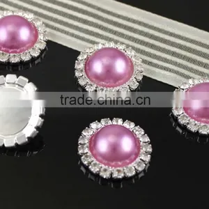 Glue on Light Roseo Rhinestone Pearl Button thumbnail-1